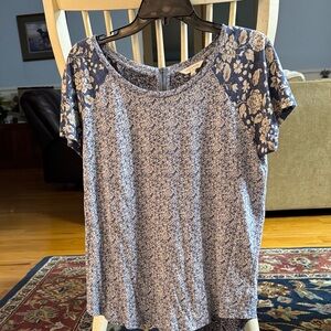 Lucky Brand Blue Floral Short Sleeve Top